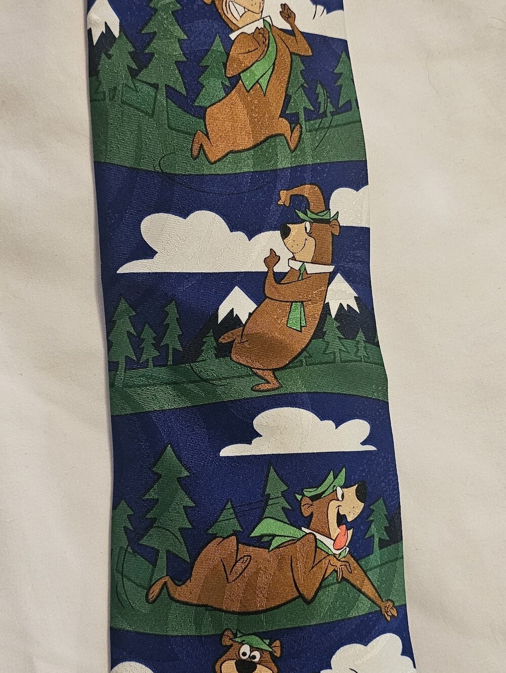 1999 Cartoon Network Blue Yogi Bear Novelty Tie with Green and Brown Accents